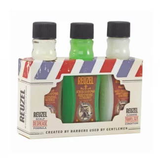 Zestaw do włosów Reuzel Degrease Travel Kit szampon+odżywka+szampon z peelingiem 3×100 ml